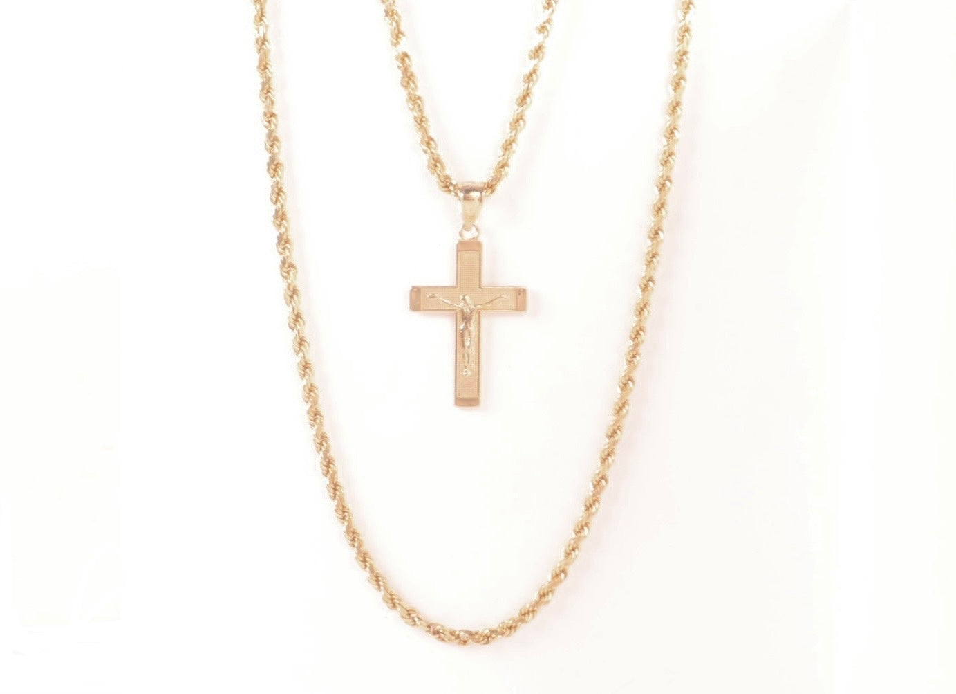 14k Gold 1” Cross Pendant & Rope chain