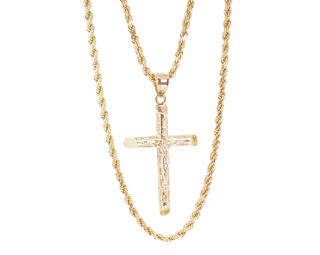 14k Gold Jesus Cross Pendant & Chain