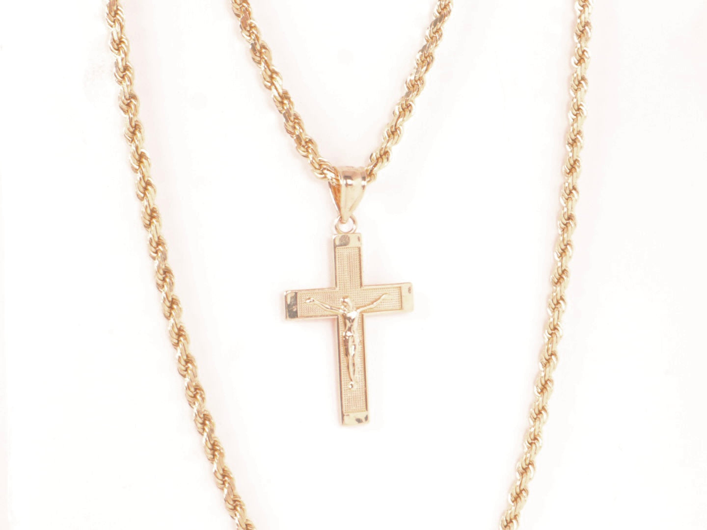 14k Gold 1” Cross Pendant & Rope chain