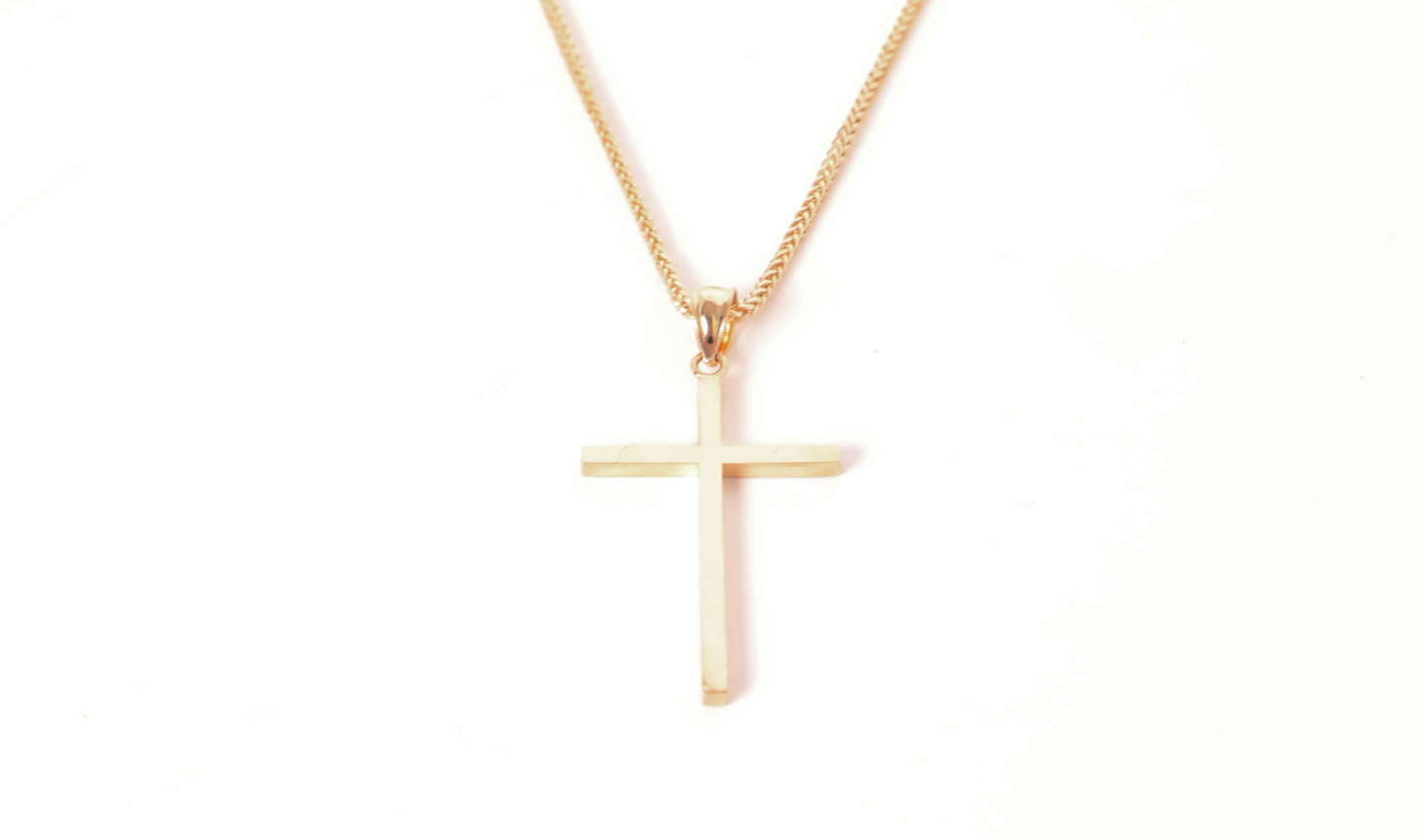 14k Gold Cross Pendant & 2mm Franco Chain