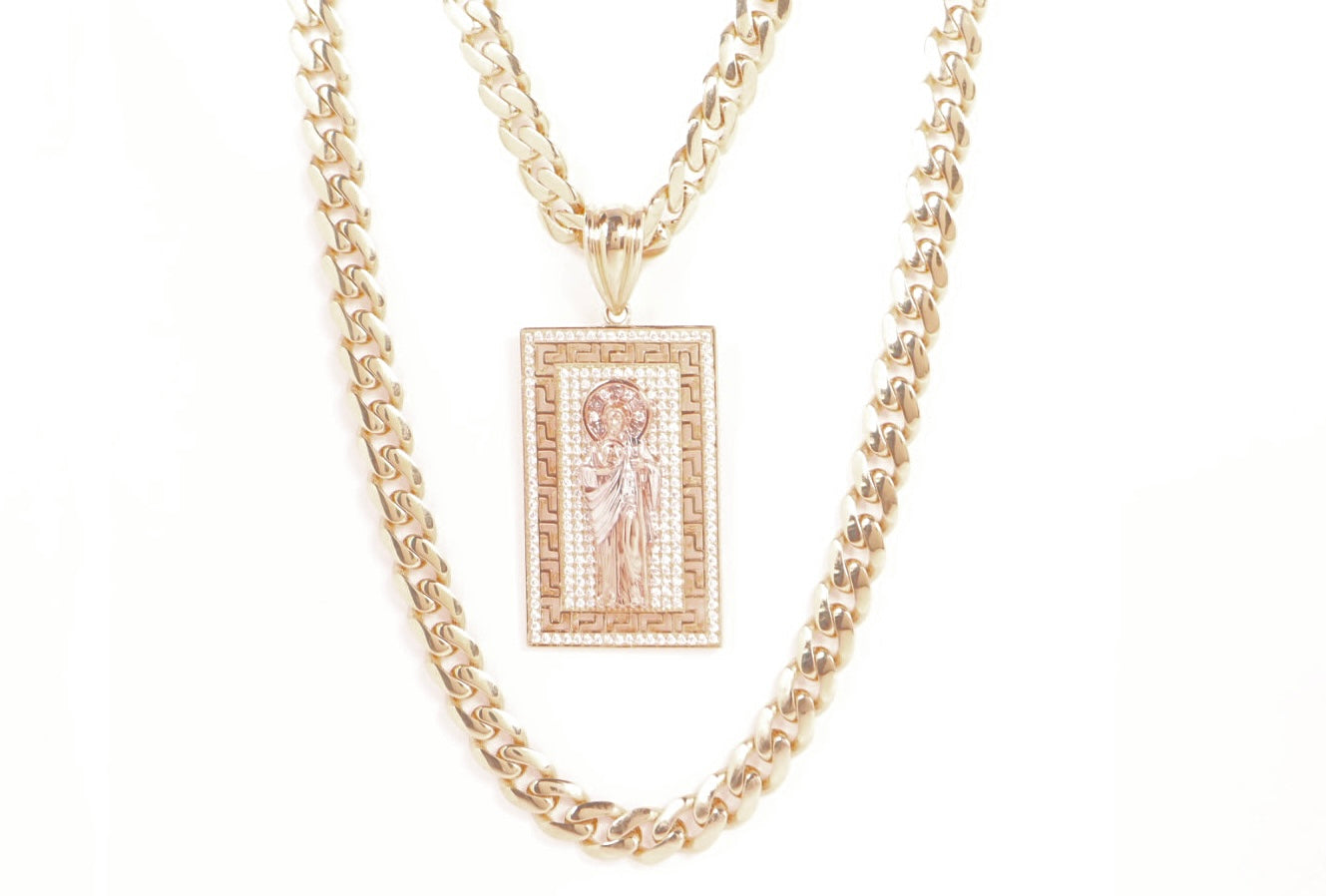 14k Gold Cz Saint Jude Pendant & Chain