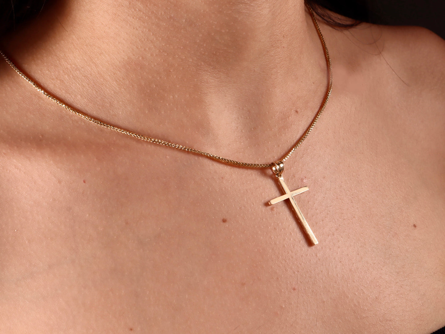 14k Gold Cross Pendant & 2mm Franco Chain