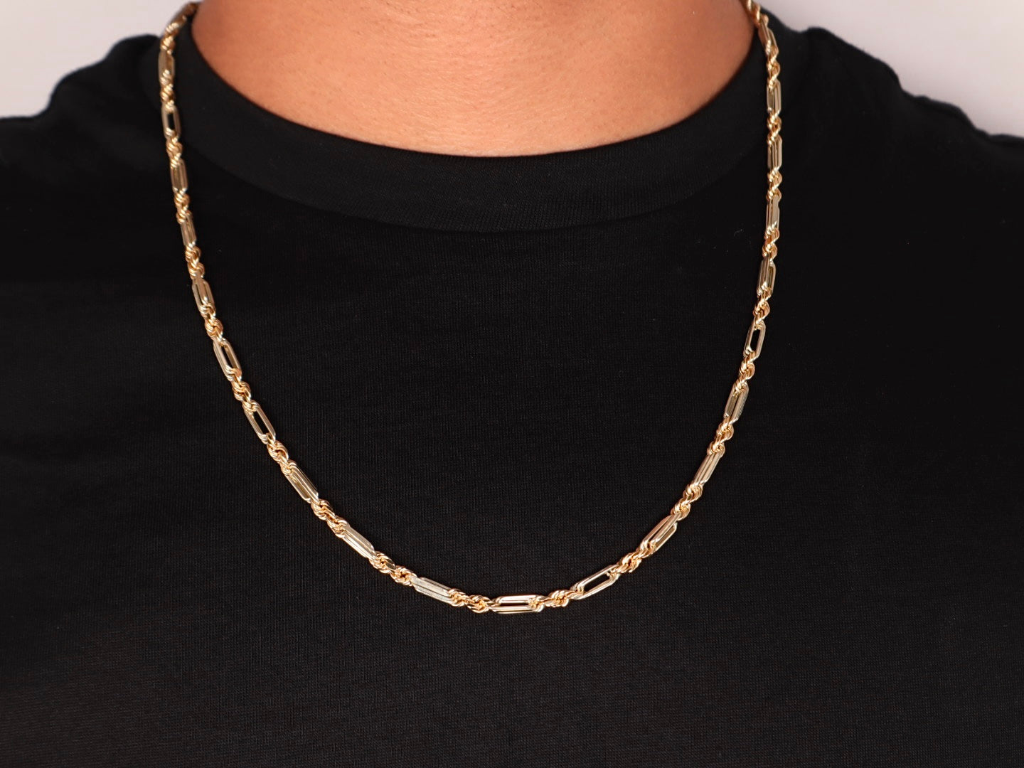 Solid 14k Gold Figarope Chain (4mm)