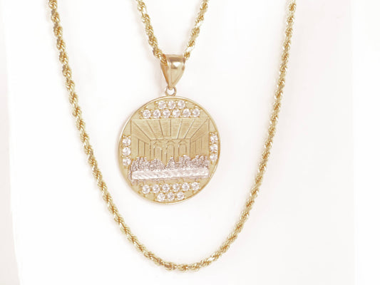 14k Gold Last Supper Pendant & Rope Chain