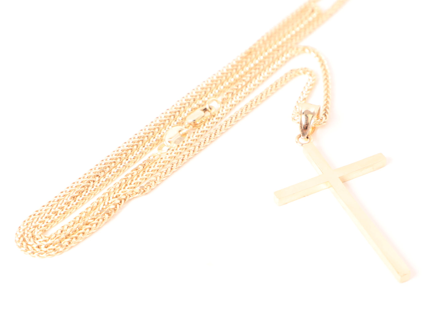 14k Gold Cross Pendant & 2mm Franco Chain