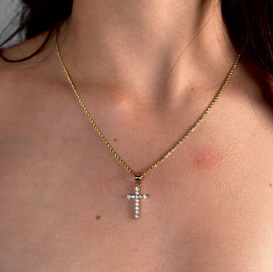 14k Gold Rope Chain & Cross Pendant