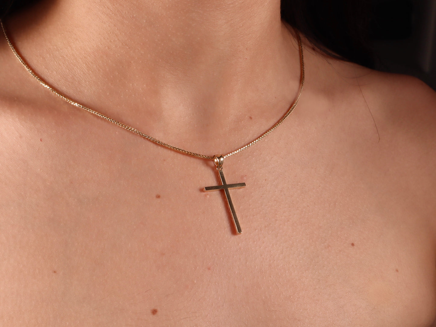 14k Gold Cross Pendant & 2mm Franco Chain