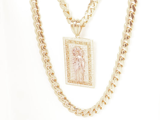 14k Gold Cz Saint Jude Pendant & Chain