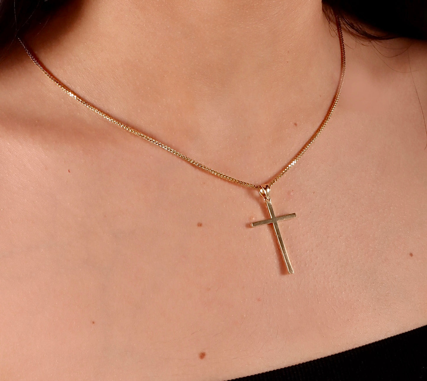 14k Gold Cross Pendant & 2mm Franco Chain