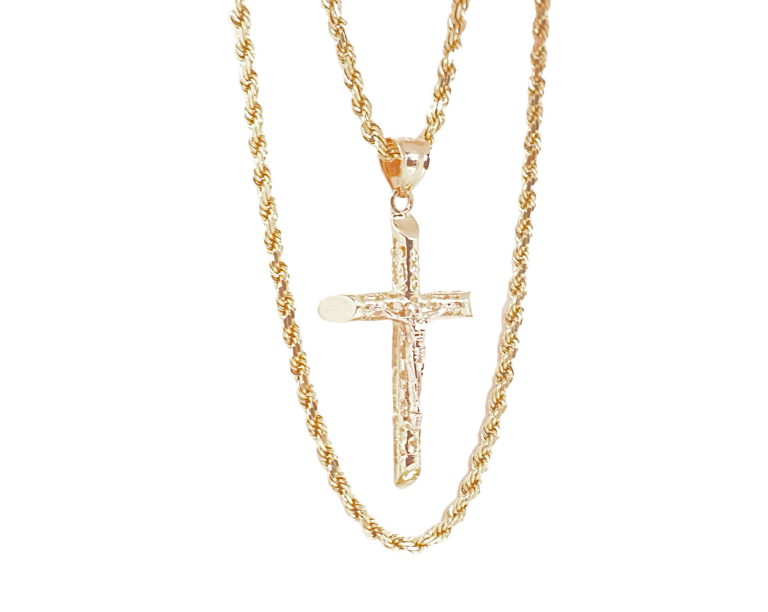 14k Gold Jesus Cross Pendant & Chain