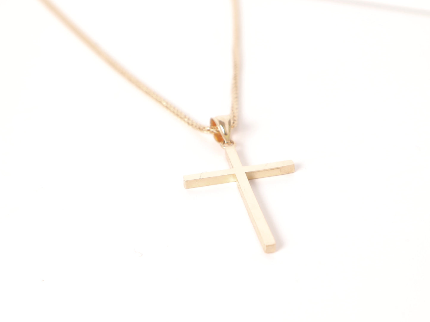 14k Gold Cross Pendant & 2mm Franco Chain