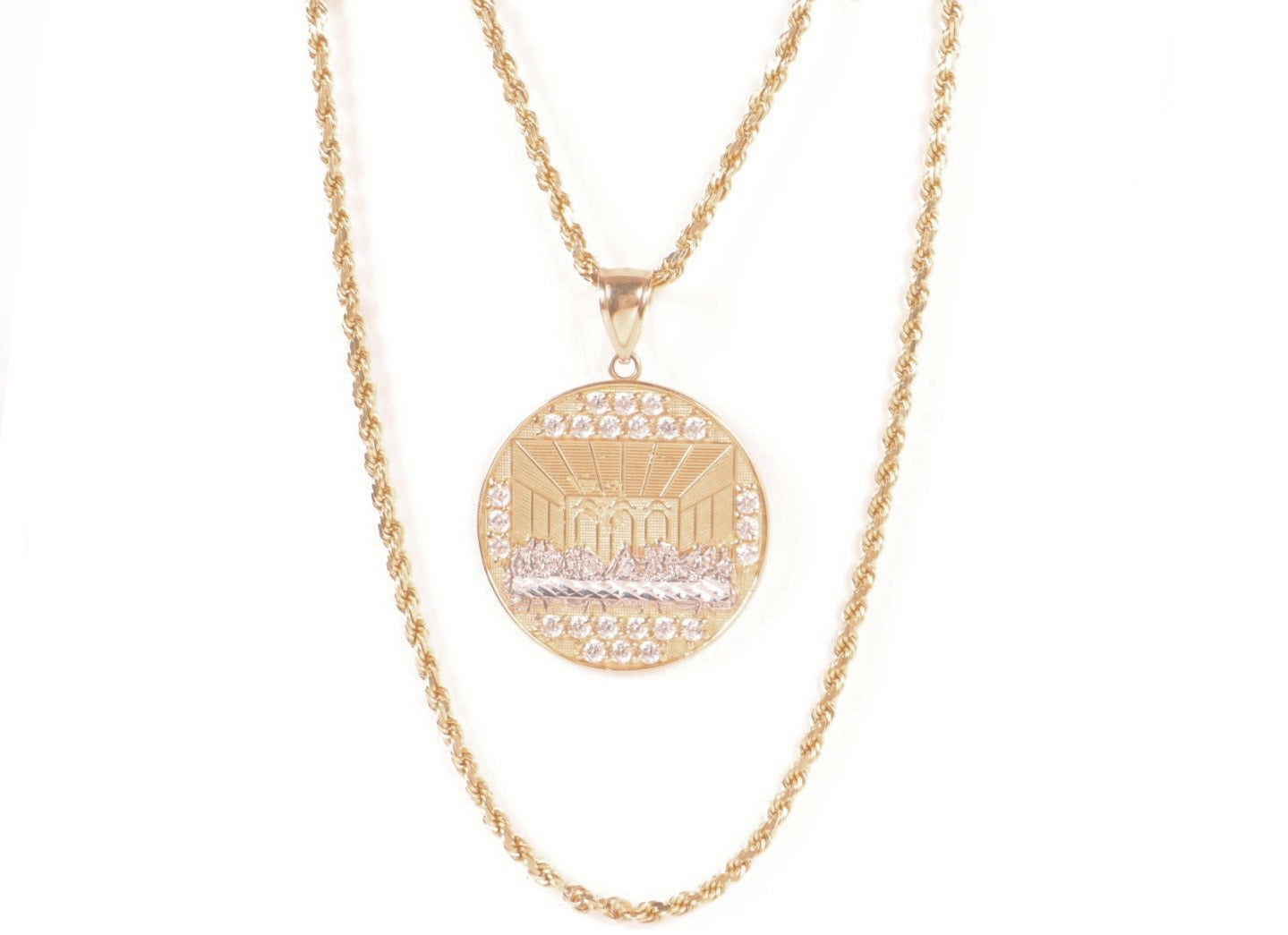 14k Gold Last Supper Pendant & Rope Chain