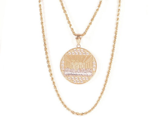 14k Gold Last Supper Pendant & Rope Chain