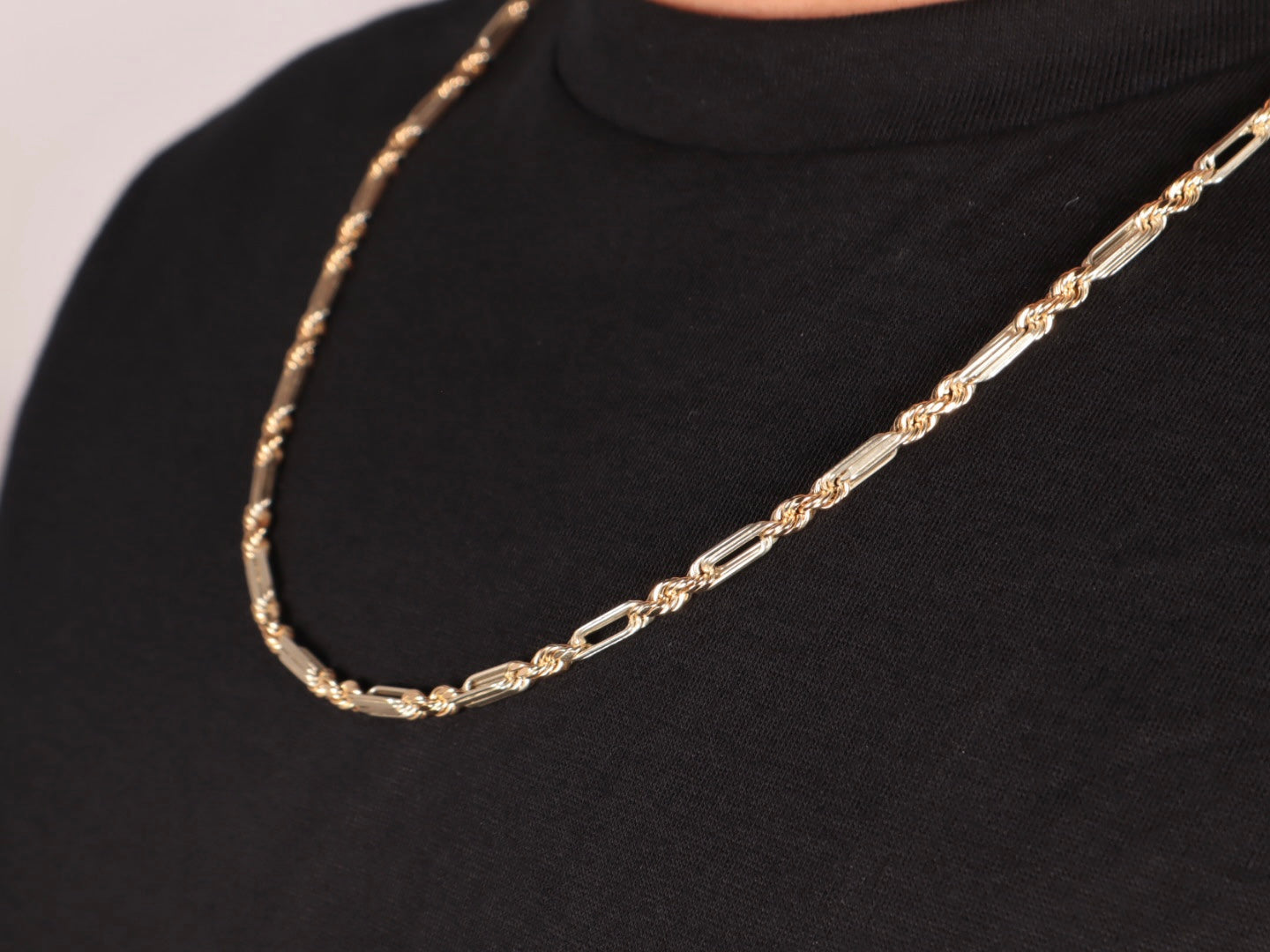 Solid 14k Gold Figarope Chain (4mm)