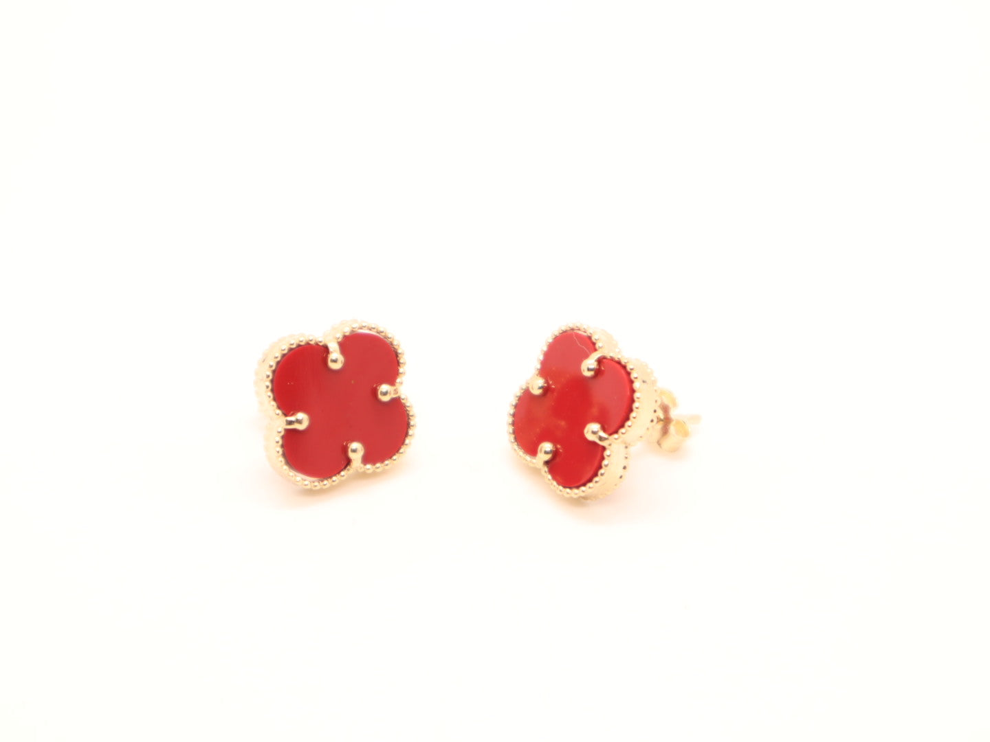 14k Solid Gold Four Leaf Clover Earrings