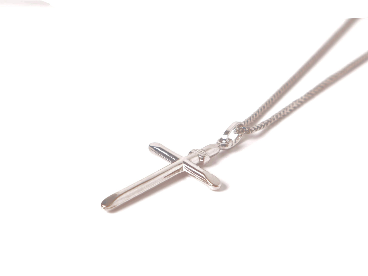 14k White Gold IRNI Cross Pendant & Franco Chain