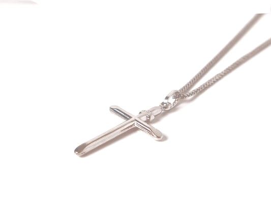 14k White Gold IRNI Cross Pendant & Franco Chain