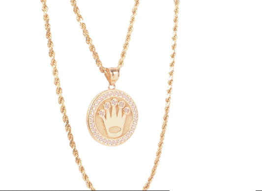 14k Gold Crown Pendant & Chain