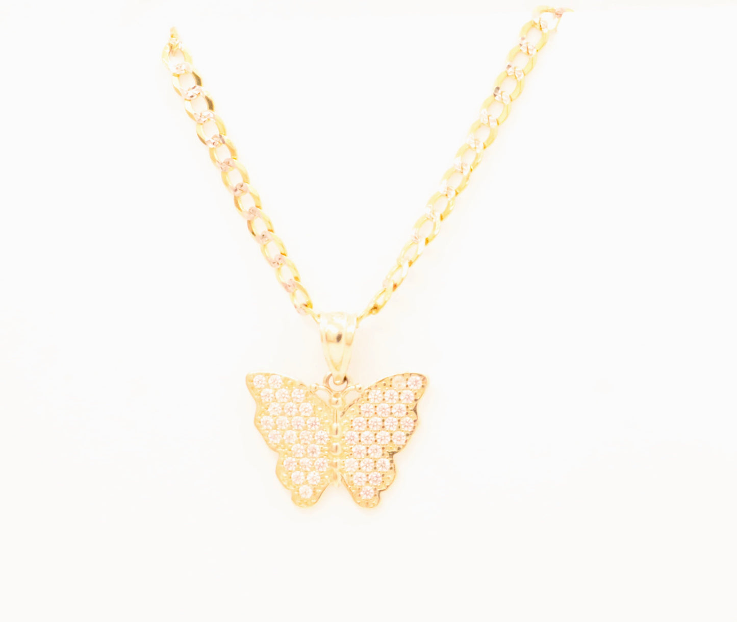 14k Gold Butterfly Pendant Iced Out