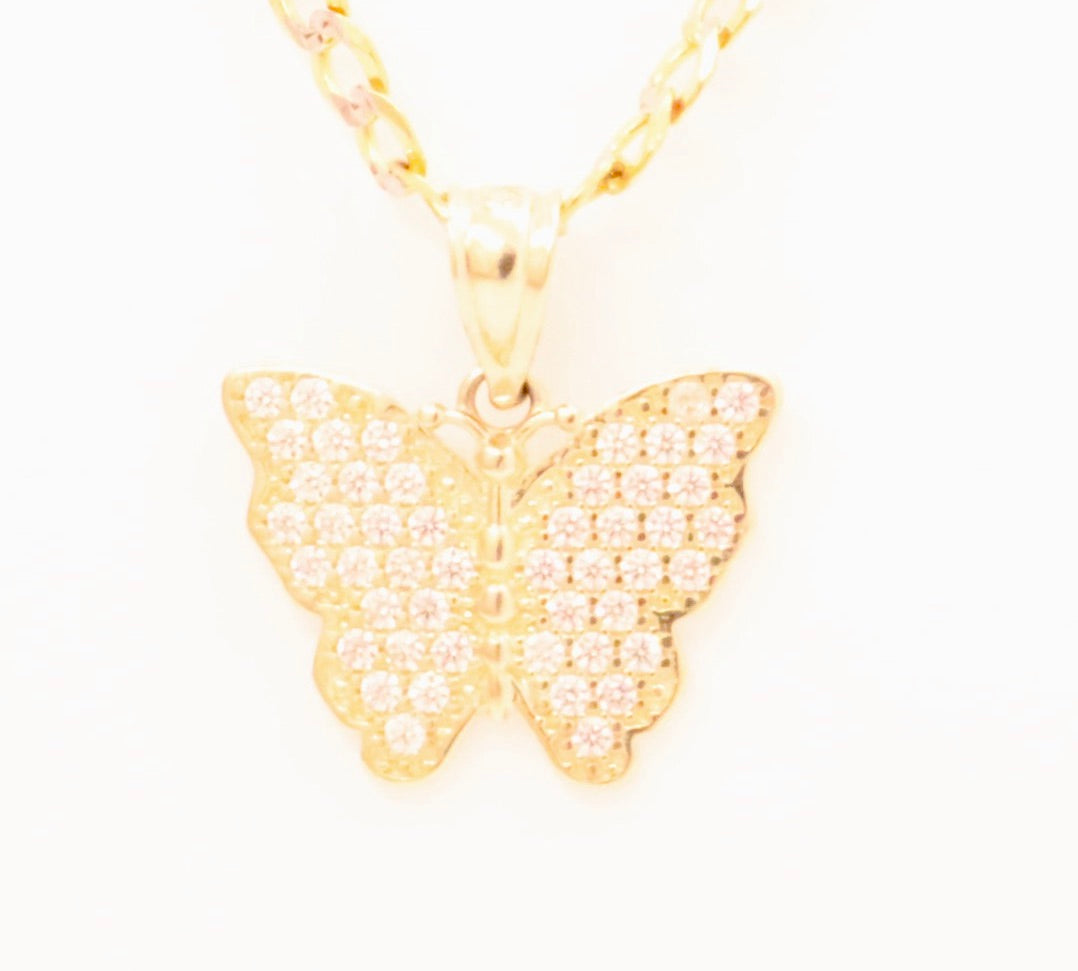 14k Gold Butterfly Pendant Iced Out