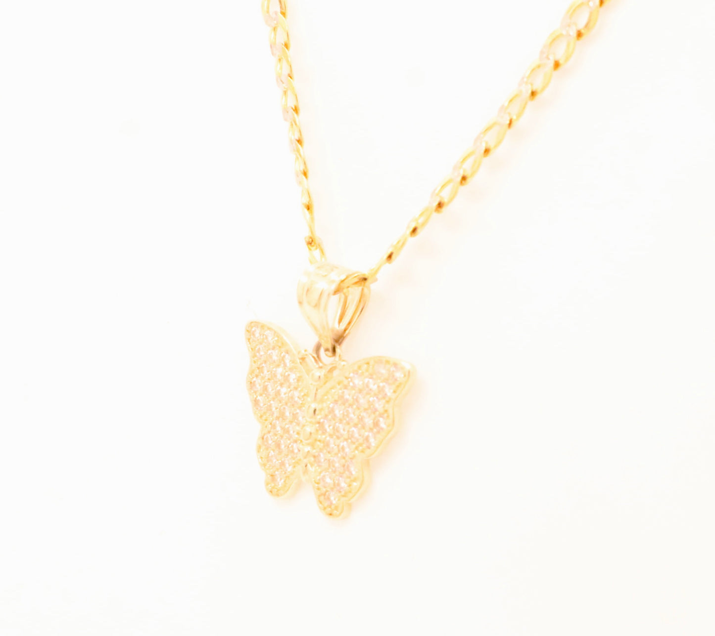 14k Gold Butterfly Pendant Iced Out