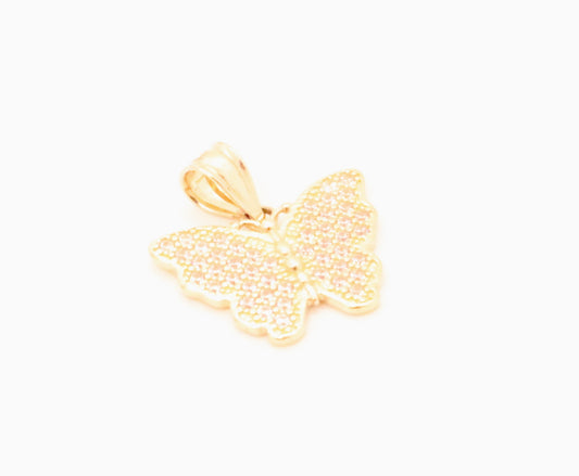 14k Gold Butterfly Pendant Iced Out