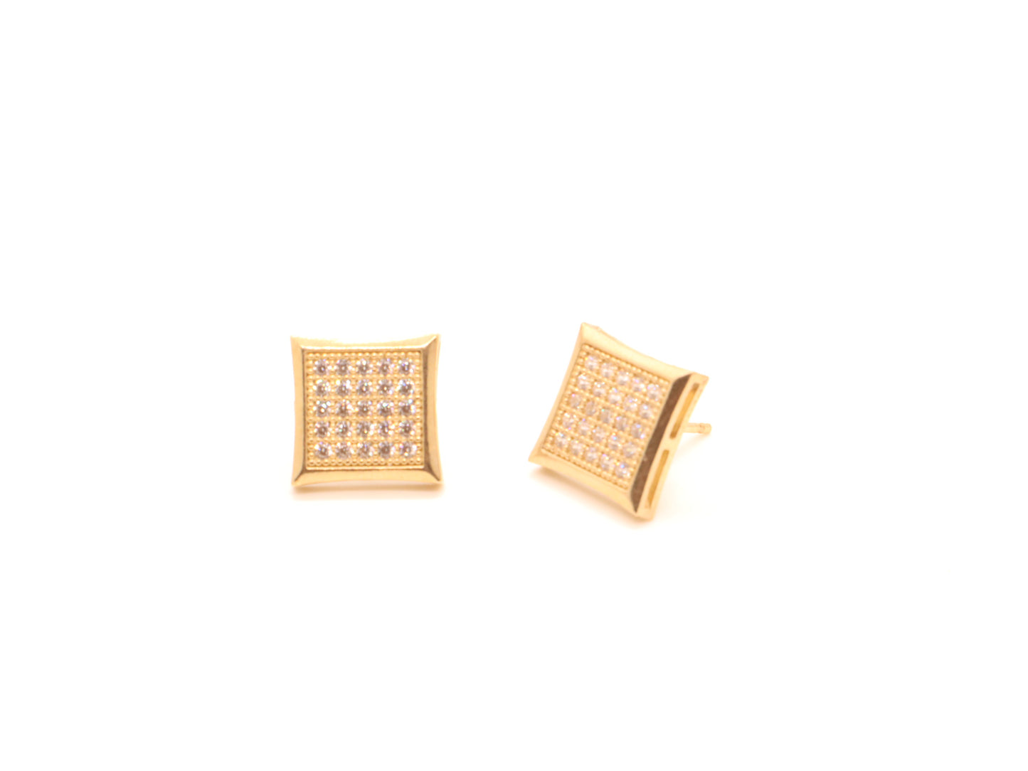 10k Gold Concave Square Diamond Stud