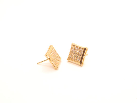 10k Gold Concave Square Diamond Stud