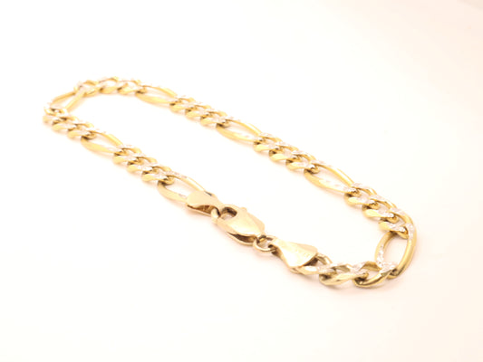 14k Gold Diamond Cut Figaro Bracelet (7mm) -Solid