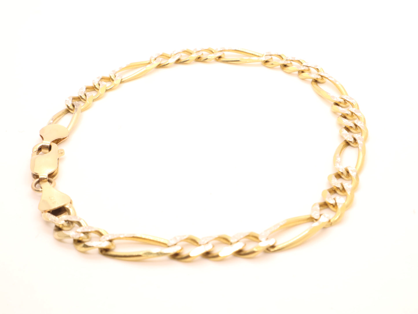 14k Gold Diamond Cut Figaro Bracelet (7mm) -Solid