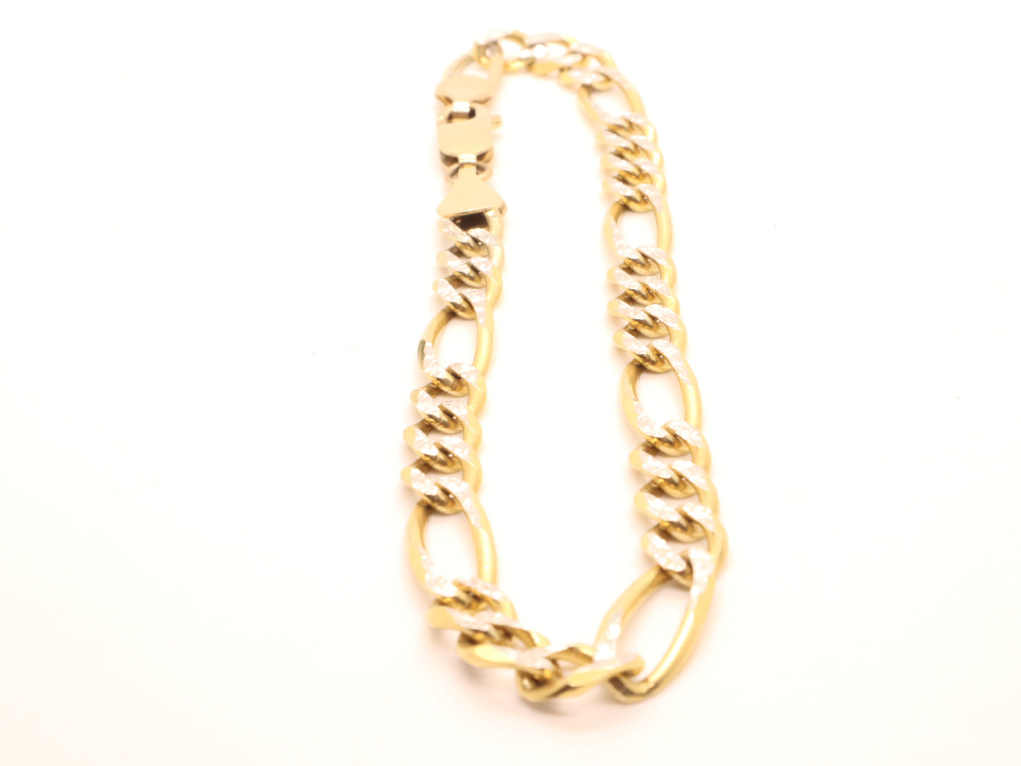 14k Gold Diamond Cut Figaro Bracelet (7mm) -Solid