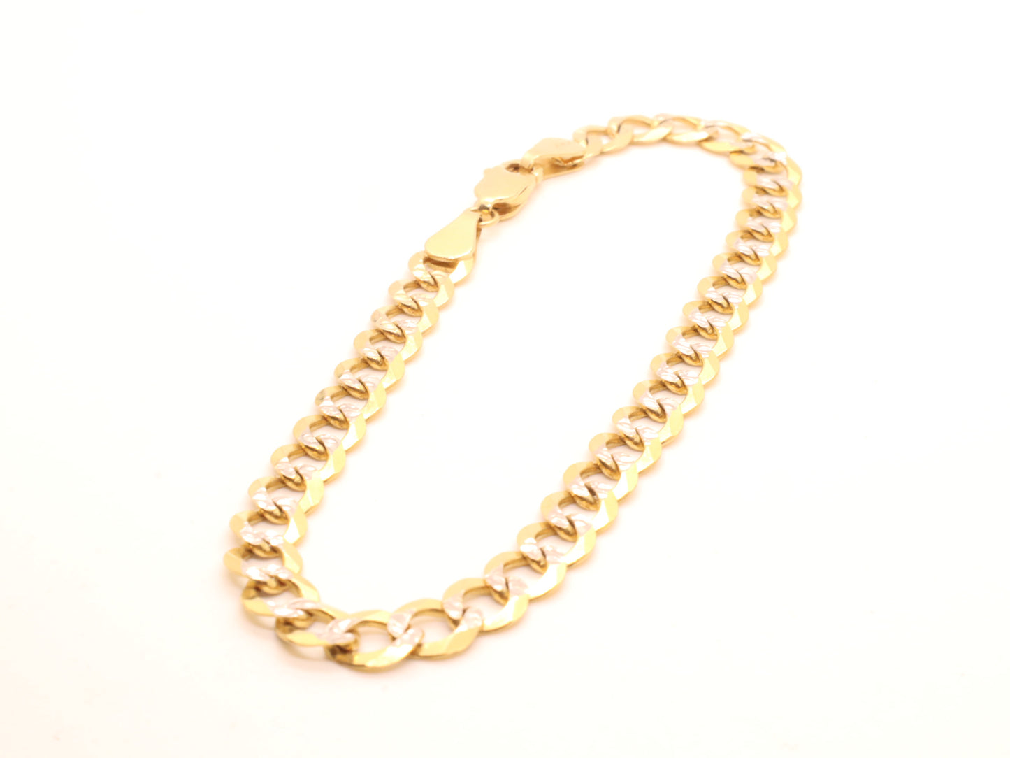 Solid 14k Gold Diamond Cut Curb Link Bracelet (7mm)