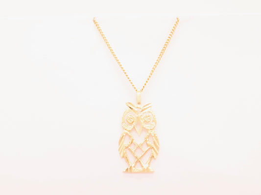 14k Gold Owl Necklace Pendant